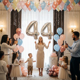 32 Inch Big Sliver Large Number 44 Mylar Foil Balloon For Helium &amp; Air Filled Premium Self Seal Ball