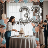 32 Inch Big Sliver Large Number 33 Mylar Foil Balloon For Helium &amp; Air Filled Premium Self Seal Ball