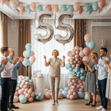 32 Inch Big Sliver Large Number 55 Mylar Foil Balloon For Helium &amp; Air Filled Premium Self Seal Ball