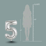 32 Inch Big Sliver Large Number 5 Mylar Foil Balloon For Helium &amp; Air Filled Premium Self Seal Ballo