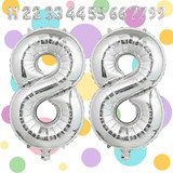 32 Inch Big Silver Large Number 88 Mylar Foil Balloon For Helium &amp; Air Filled Premium Self Seal Ball