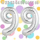 32 Inch Big Silver Large Number 99 Mylar Foil Balloon For Helium &amp; Air Filled Premium Self Seal Ball