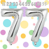 32 Inch Big Silver Large Number 77 Mylar Foil Balloon For Helium &amp; Air Filled Premium Self Seal Ball