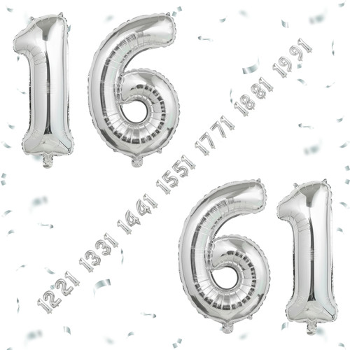 32 Inch Big Sliver Large Number 16 61 Mylar Foil Balloon For Helium & Air Filled Premium Self Seal B.jpg