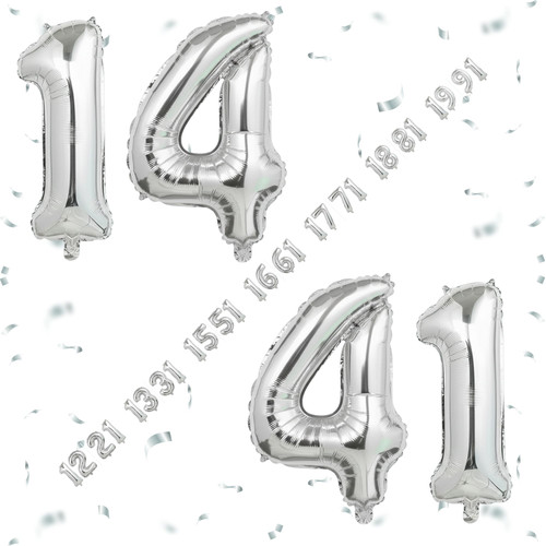 32 Inch Big Sliver Large Number 14 41 Mylar Foil Balloon For Helium & Air Filled Premium Self Seal B.jpg