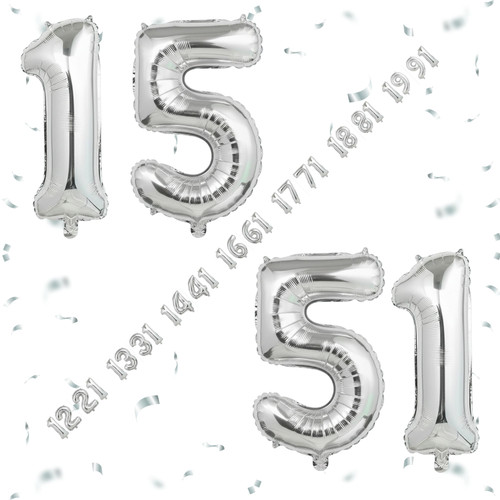 32 Inch Big Sliver Large Number 15 51 Mylar Foil Balloon For Helium & Air Filled Premium Self Seal B.jpg