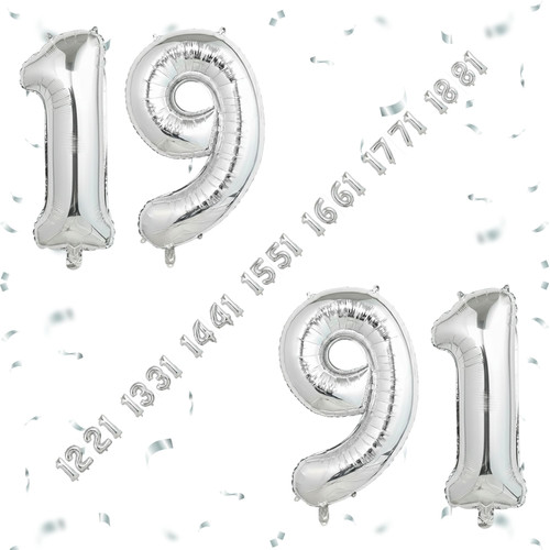 32 Inch Big Sliver Large Number 19 91 Mylar Foil Balloon For Helium & Air Filled Premium Self Seal B.jpg