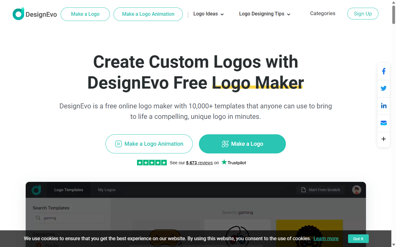 DesignEvo 로고 메이커 메인 화면