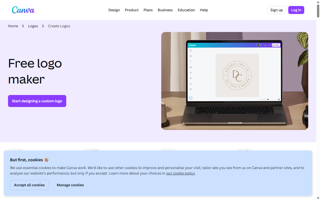 Canva 로고 메이커 메인 화면