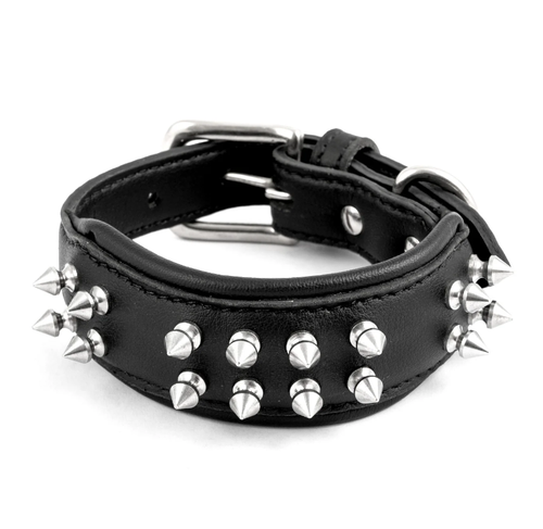 Leather Dog Collar With Spike, Adjustable Metal Buckle Studded Collars.png