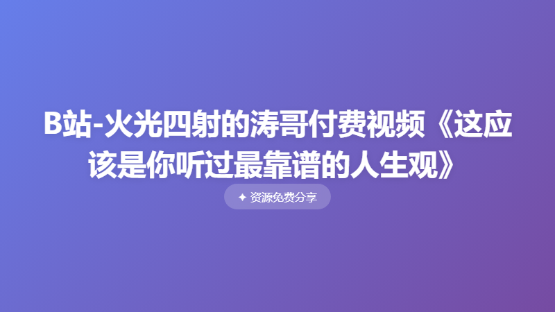 B站-火光四射的涛哥付费视频《这应该是你听过最靠谱的人生观》