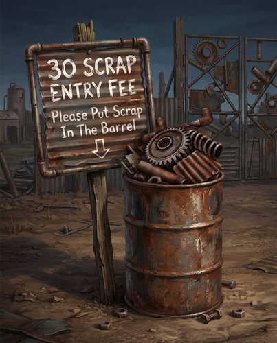 Firefly GeminiFlash adervertise 30 Scrap Entry Fee Please Put Scrap in the Barrel Sign 706375.png