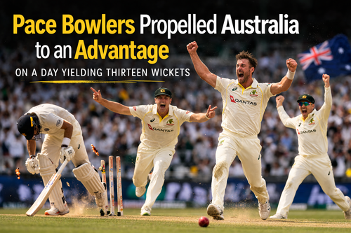 Pace bowlers propelled Australia to an advantage on a day yielding thirteen wickets.png
