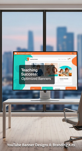 A bright studio with a large window a monitor showing an educational channel kit overlay text Teachi.jpg