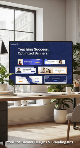 A bright studio with a large window a monitor showing an educational channel kit overlay text Teachi.jpg