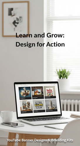 A bright home office with a laptop displaying an educational tutorial thumbnail set overlay text Lea.jpg