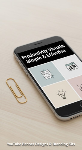 A clean desk with a gold paperclip and a phone showing a cohesive thumbnail set overlay text Product.jpg