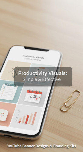 A clean desk with a gold paperclip and a phone showing a cohesive thumbnail set overlay text Product.jpg