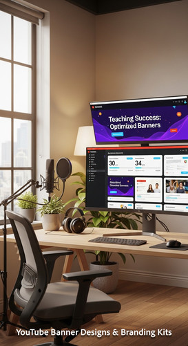 A bright studio with a large window a monitor showing an educational channel kit overlay text Teachi.jpg