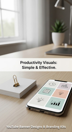 A clean desk with a gold paperclip and a phone showing a cohesive thumbnail set overlay text Product.jpg