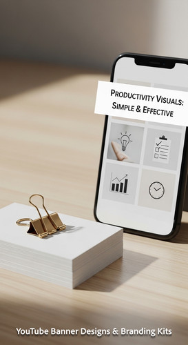 A clean desk with a gold paperclip and a phone showing a cohesive thumbnail set overlay text Product.jpg