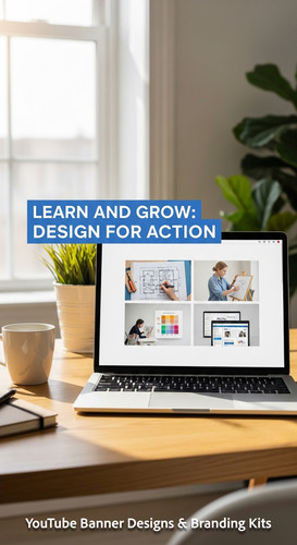 A bright home office with a laptop displaying an educational tutorial thumbnail set overlay text Lea.jpg