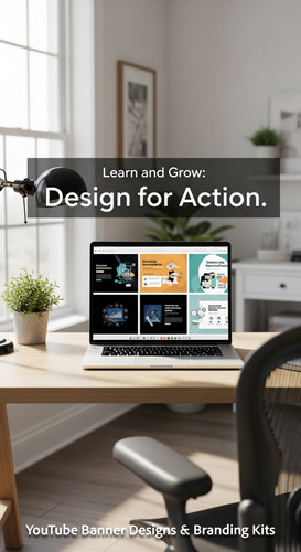 A bright home office with a laptop displaying an educational tutorial thumbnail set overlay text Lea.jpg