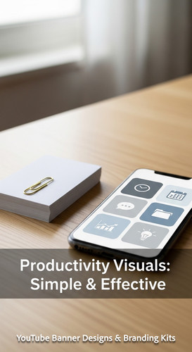A clean desk with a gold paperclip and a phone showing a cohesive thumbnail set overlay text Product.jpg