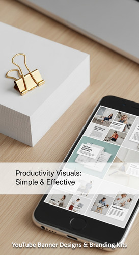 A clean desk with a gold paperclip and a phone showing a cohesive thumbnail set overlay text Product.jpg