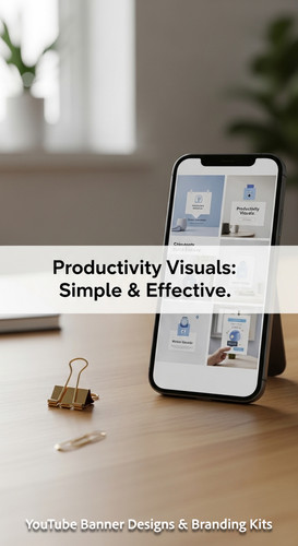 A clean desk with a gold paperclip and a phone showing a cohesive thumbnail set overlay text Product.jpg