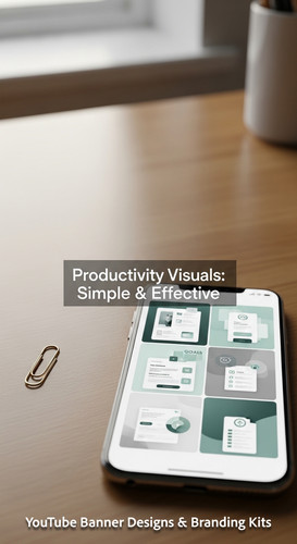 A clean desk with a gold paperclip and a phone showing a cohesive thumbnail set overlay text Product.jpg