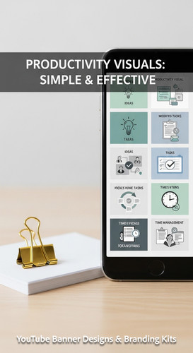 A clean desk with a gold paperclip and a phone showing a cohesive thumbnail set overlay text Product.jpg
