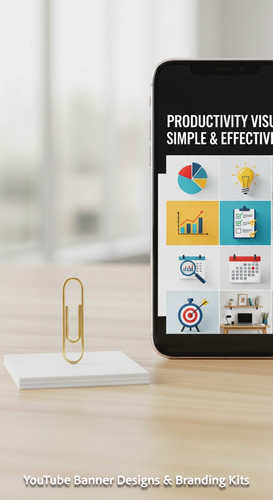 A clean desk with a gold paperclip and a phone showing a cohesive thumbnail set overlay text Product.jpg