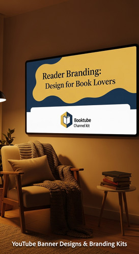 A cozy reading nook with a screen displaying a cohesive Booktube channel kit overlay text Reader Bra.jpg