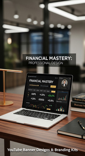 A highend desk with a laptop displaying a cohesive wealth channel kit overlay text Financial Mastery.jpg