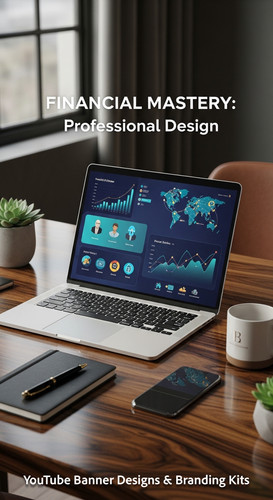 A highend desk with a laptop displaying a cohesive wealth channel kit overlay text Financial Mastery.jpg