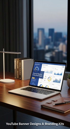 A highend desk with a laptop displaying a cohesive wealth channel kit overlay text Financial Mastery.jpg