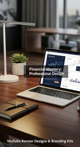 A highend desk with a laptop displaying a cohesive wealth channel kit overlay text Financial Mastery.jpg