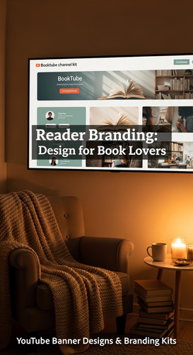 A cozy reading nook with a screen displaying a cohesive Booktube channel kit overlay text Reader Bra.jpg