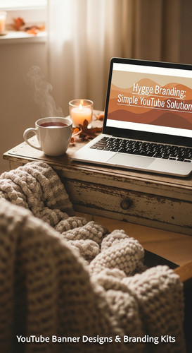 A cozy workspace with a blanket and a screen displaying a generic cozy banner overlay text Hygge Bra.jpg