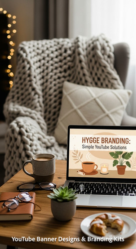 A cozy workspace with a blanket and a screen displaying a generic cozy banner overlay text Hygge Bra.jpg