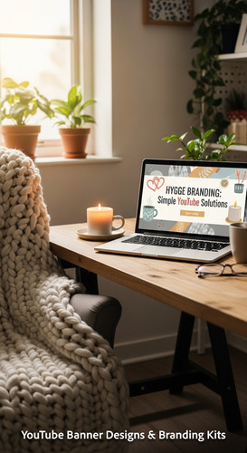 A cozy workspace with a blanket and a screen displaying a generic cozy banner overlay text Hygge Bra.jpg