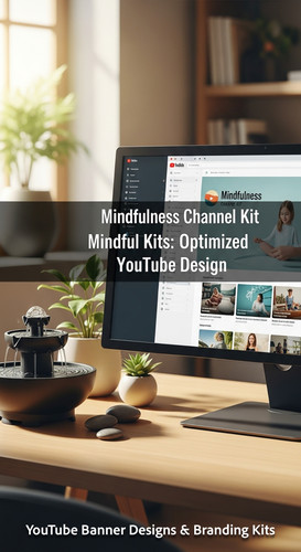 A serene workspace with a fountain and a monitor displaying a mindfulness channel kit overlay text M.jpg