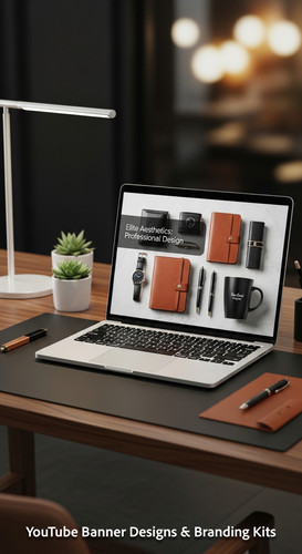 A highend desk with a laptop displaying a cohesive luxury lifestyle kit overlay text Elite Aesthetic.jpg