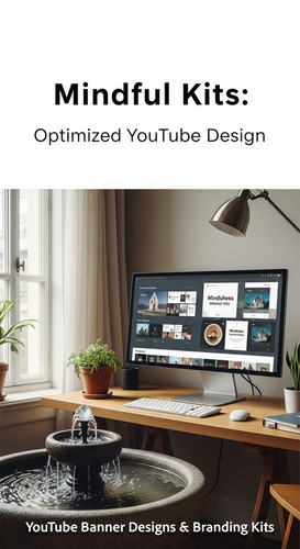 A serene workspace with a fountain and a monitor displaying a mindfulness channel kit overlay text M.jpg