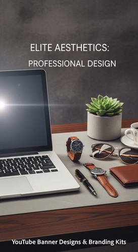 A highend desk with a laptop displaying a cohesive luxury lifestyle kit overlay text Elite Aesthetic.jpg