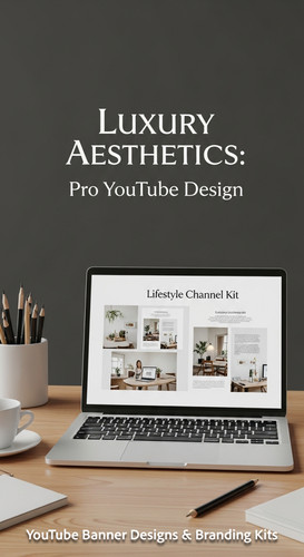 A highend desk with a laptop displaying a cohesive lifestyle channel kit overlay text Luxury Aesthet.jpg
