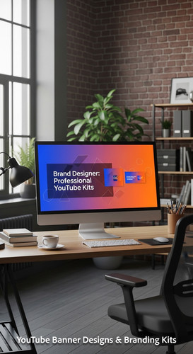 A graphic design studio a monitor displaying a branding portfolio channel art overlay text Brand Des.jpg