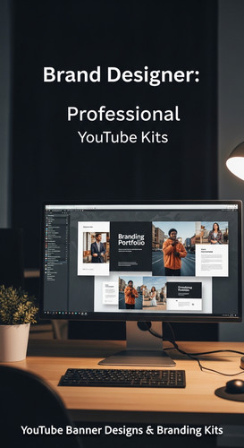 A graphic design studio a monitor displaying a branding portfolio channel art overlay text Brand Des.jpg