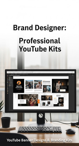 A graphic design studio a monitor displaying a branding portfolio channel art overlay text Brand Des.jpg